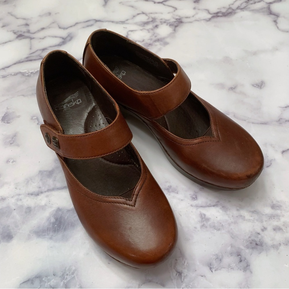 Dansko Brown Leather Mary Jane Wedge Shoes